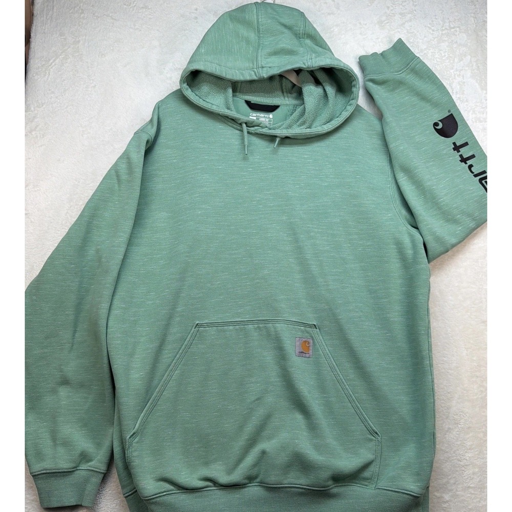 Carhartt K288 Hoodie Mens XL Green Loose‎ Fit Logo Sleeve Workwear